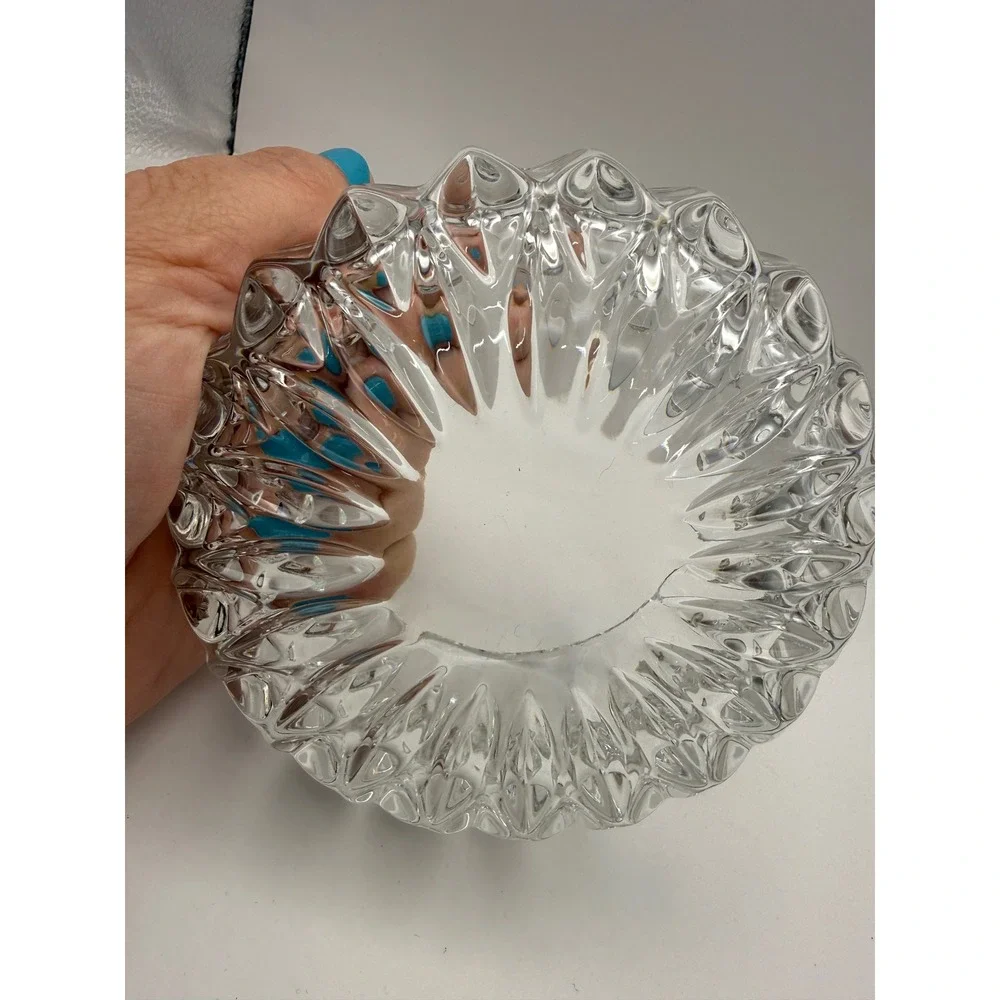 Vintage Round Cut Glass Bowl Diamond Wedge Pattern Clear Crystal Style Decor